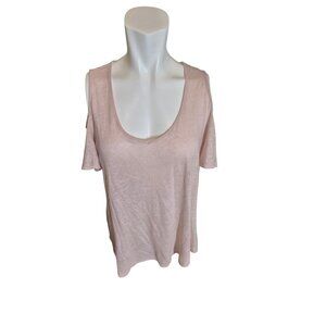 Saks Fifth Ave Slub Linen Tee T Shirt Cold Shoulder Top Pink sz XL